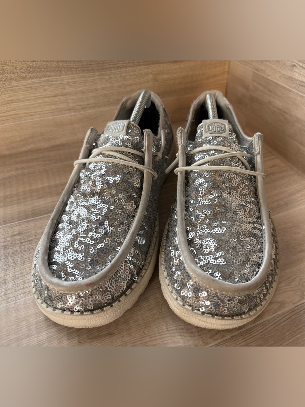 Hey Dude Wendy Women's 8 Silver Disco Sequin Casual Shoes Slip On 42695-13R